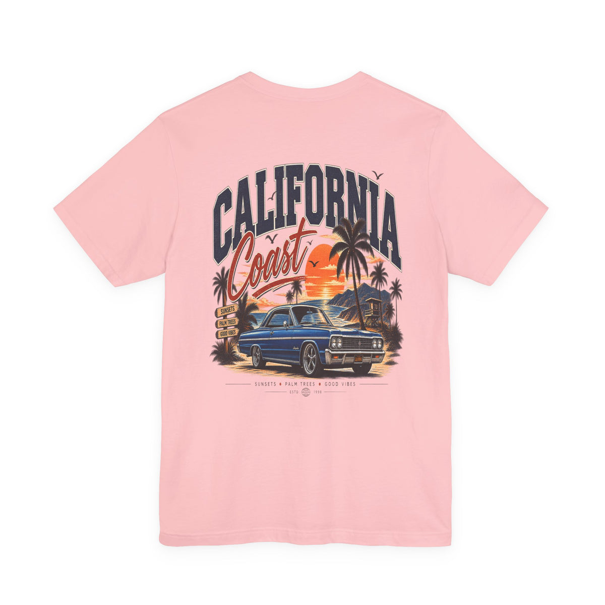 California Coast Pocket Tee — Retro Palm Surf Graphic
