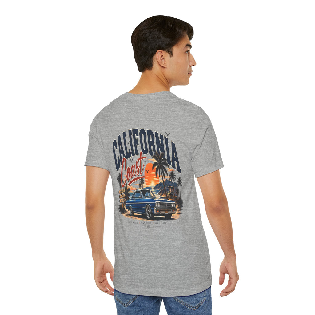 California Coast Pocket Tee — Retro Palm Surf Graphic