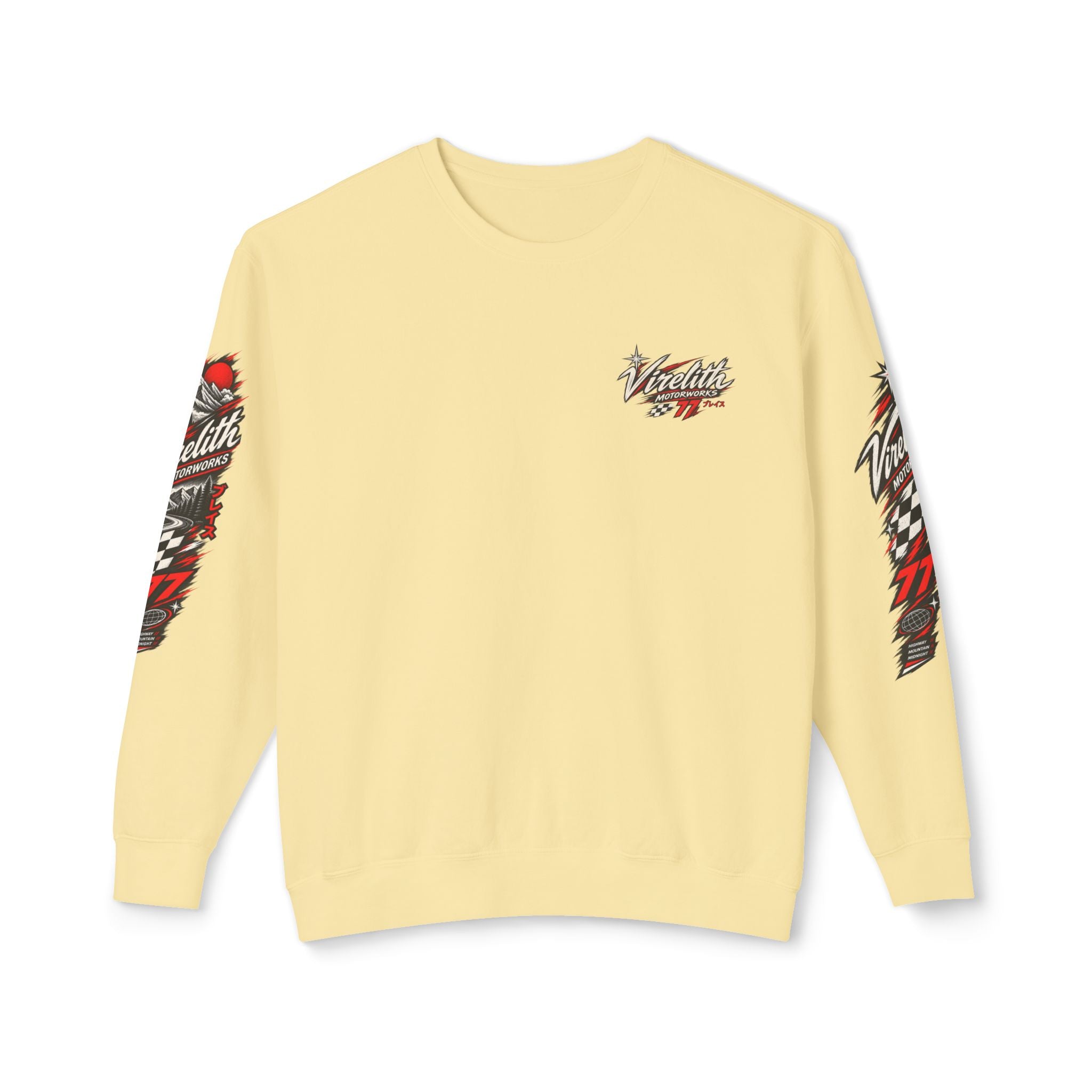 Motorworks Racing Crewneck Sweatshirt | Vintage Sleeve Graphic