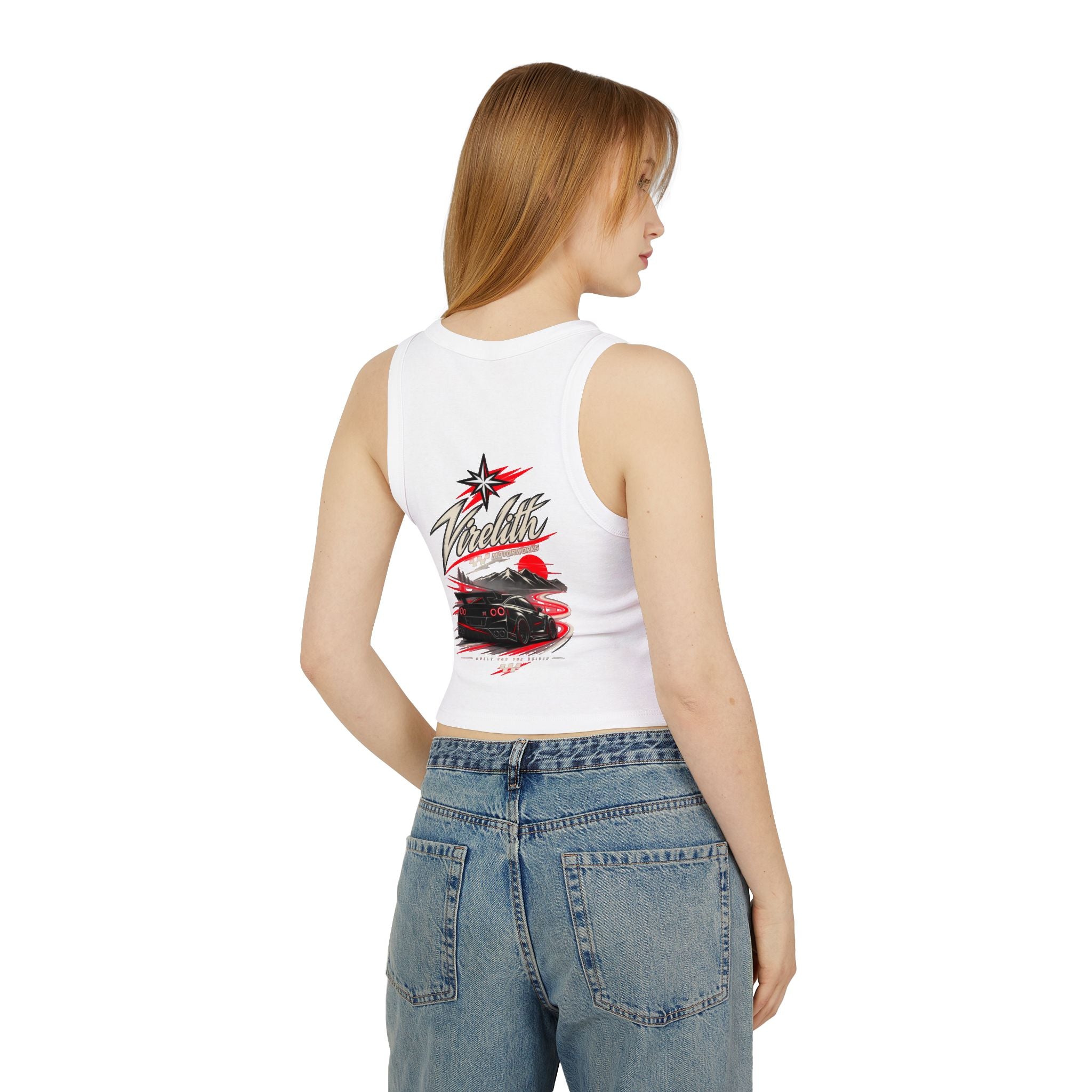 Racer Tank Top — Vintage Speed Virelith Graphic (Front Logo & Back Racing Car)