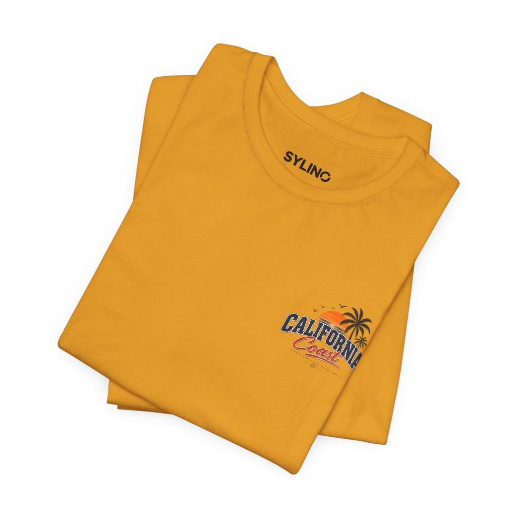 California Coast Pocket Tee — Retro Palm Surf Graphic