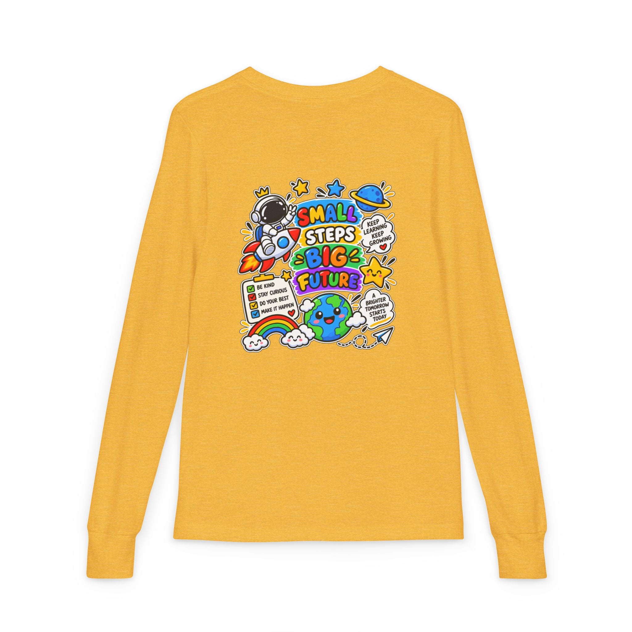 Youth Long Sleeve Tee — 'Dream Explore Discover' Colorful Space Kids Shirt