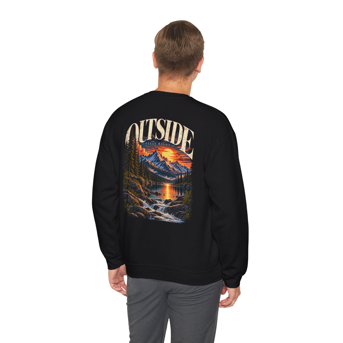 Outside Scenic Crewneck — Mountain Sunset Nature Graphic