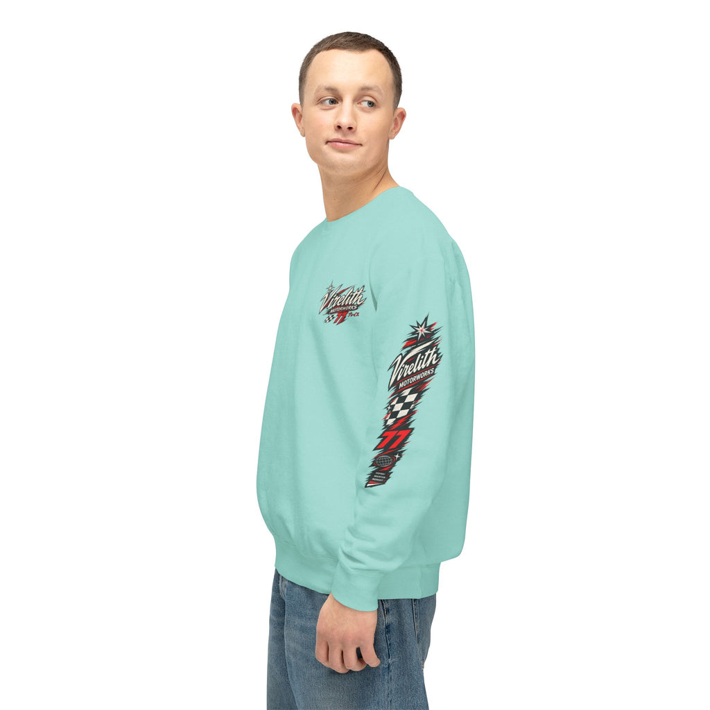 Motorworks Racing Crewneck Sweatshirt | Vintage Sleeve Graphic