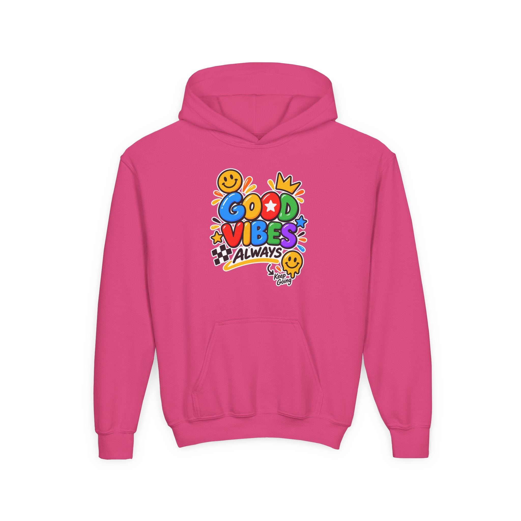 Youth Hoodie - "Good Vibes Always" Colorful Positive Graphic