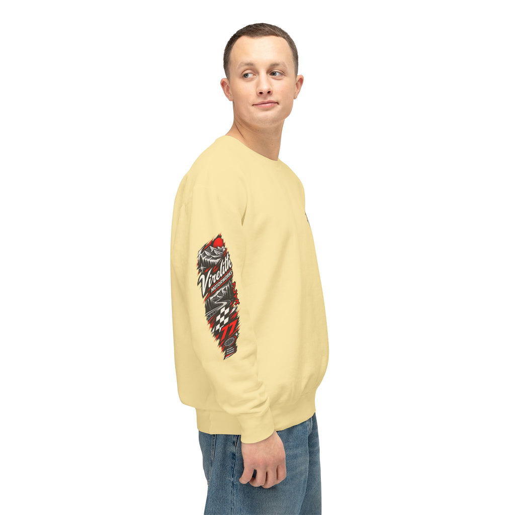 Motorworks Racing Crewneck Sweatshirt | Vintage Sleeve Graphic