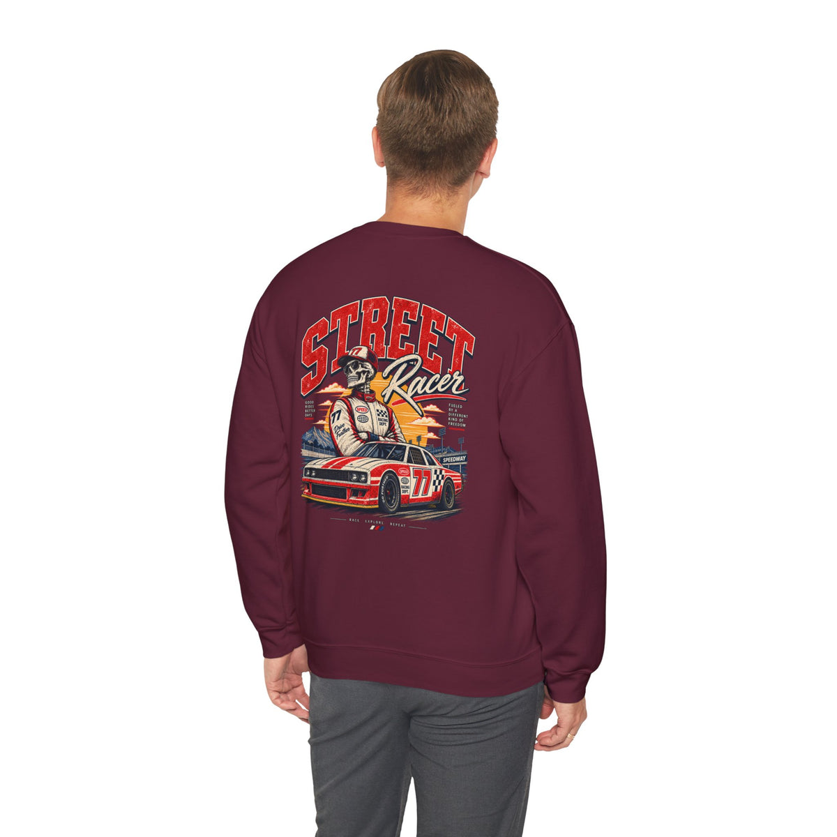 Street Racer Crewneck Sweatshirt — Vintage Car Racing Graphic