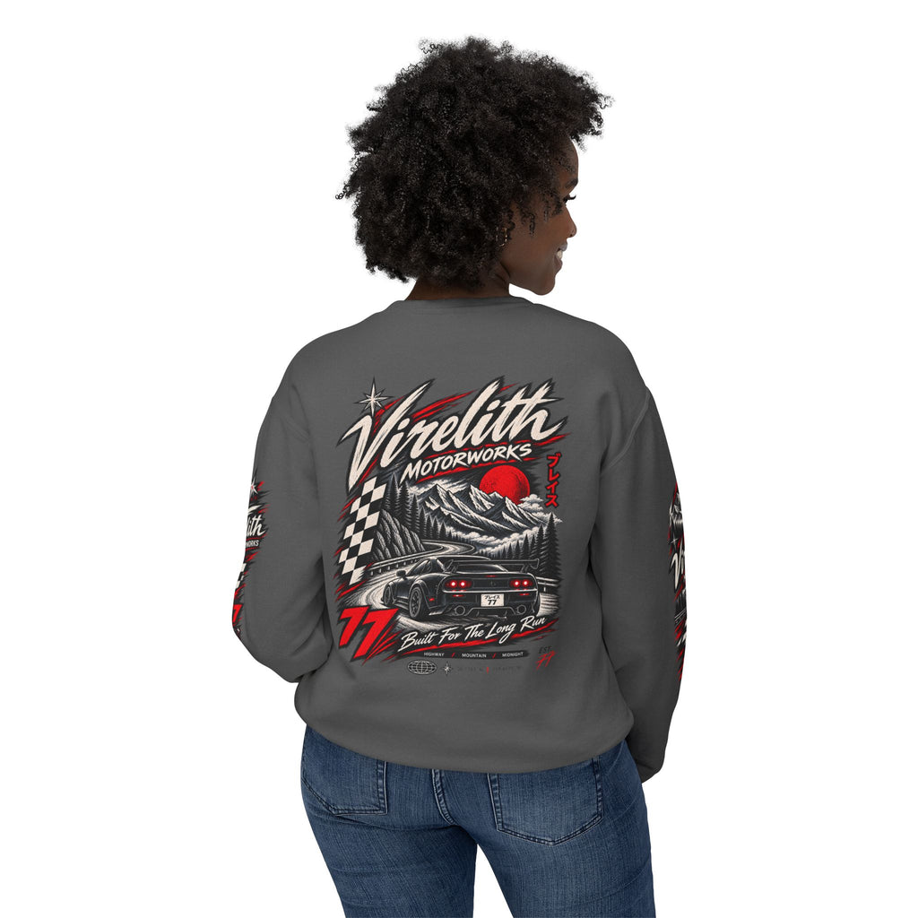 Motorworks Racing Crewneck Sweatshirt | Vintage Sleeve Graphic