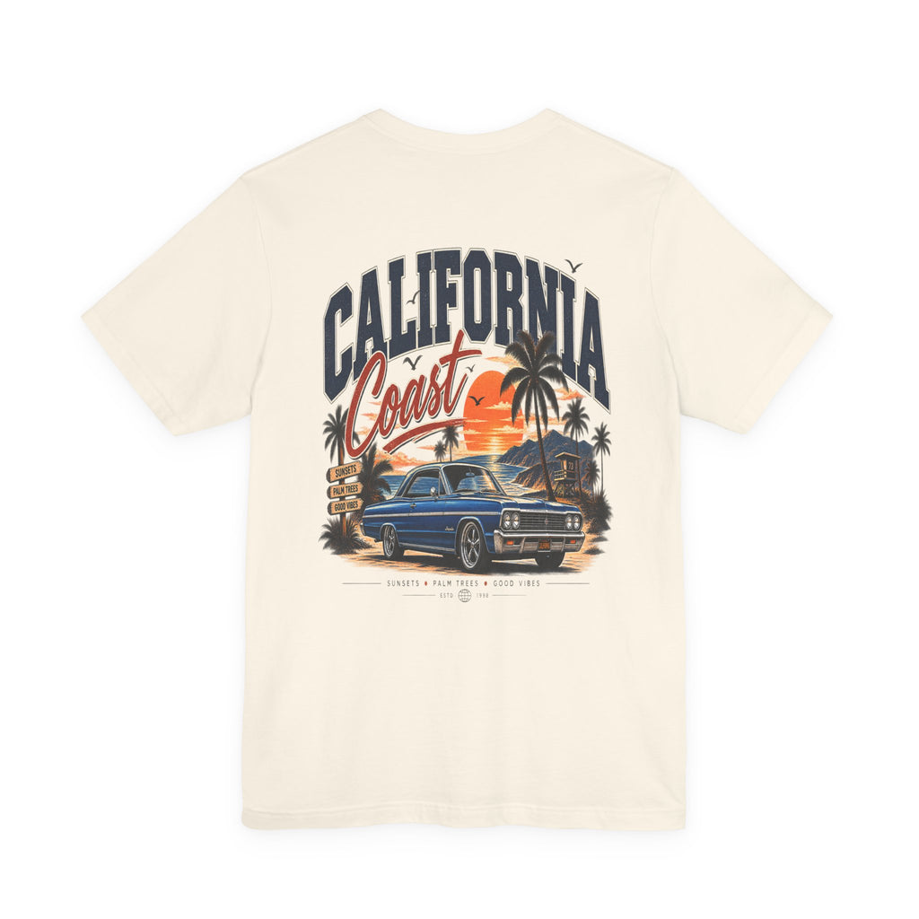 California Coast Pocket Tee — Retro Palm Surf Graphic