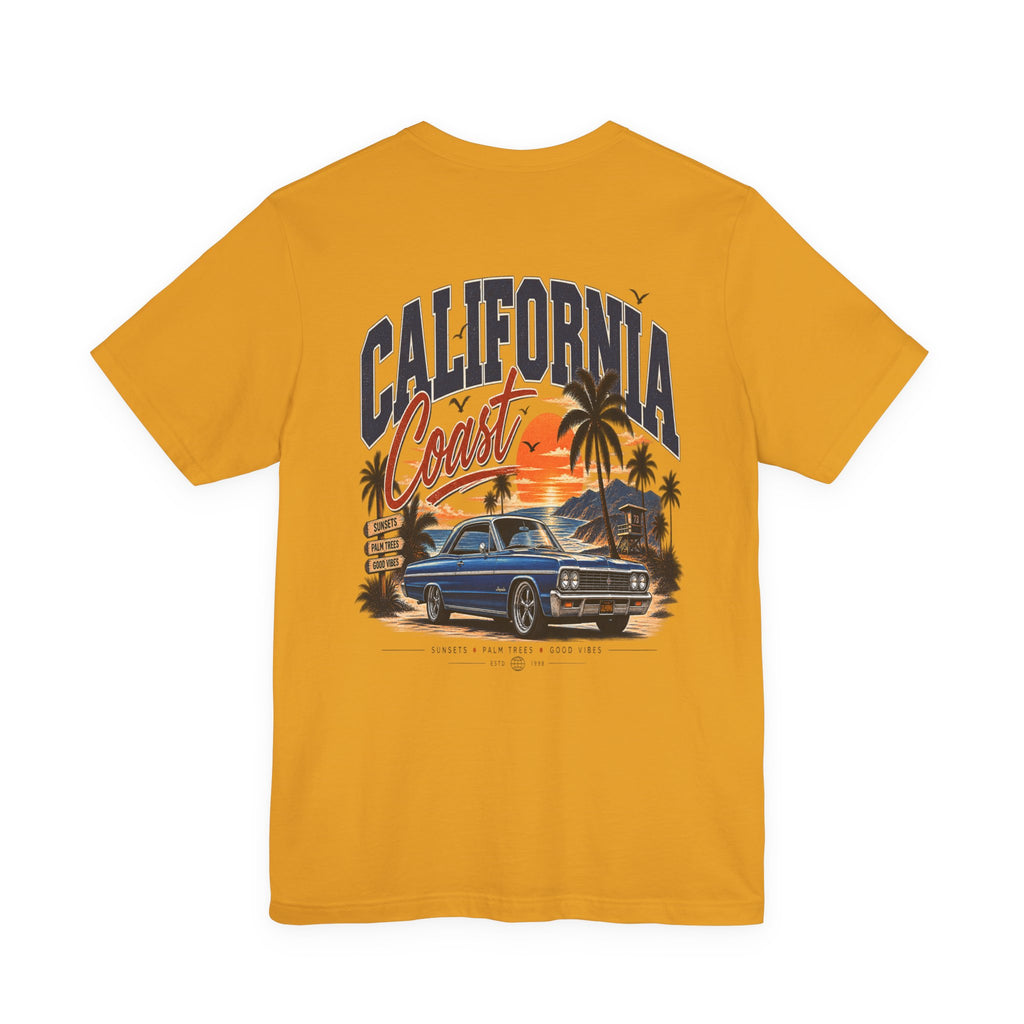 California Coast Pocket Tee — Retro Palm Surf Graphic