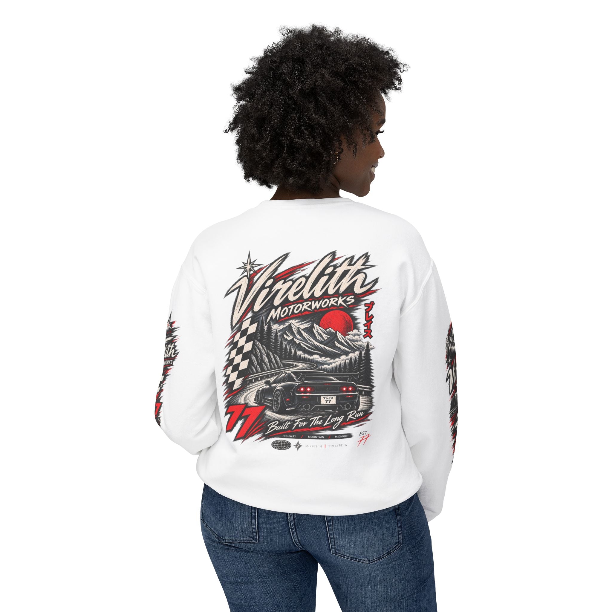 Motorworks Racing Crewneck Sweatshirt | Vintage Sleeve Graphic