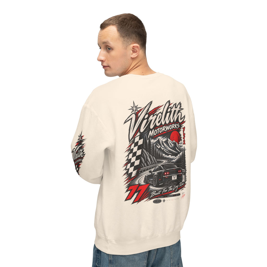 Motorworks Racing Crewneck Sweatshirt | Vintage Sleeve Graphic