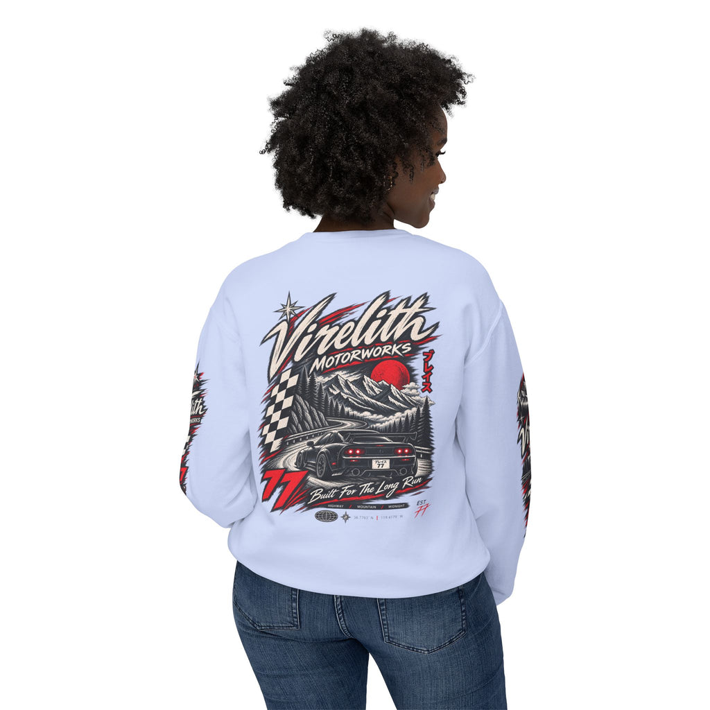 Motorworks Racing Crewneck Sweatshirt | Vintage Sleeve Graphic