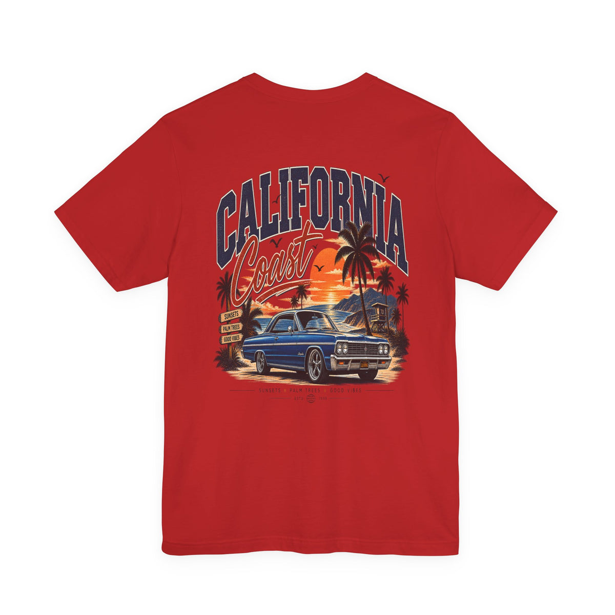 California Coast Pocket Tee — Retro Palm Surf Graphic