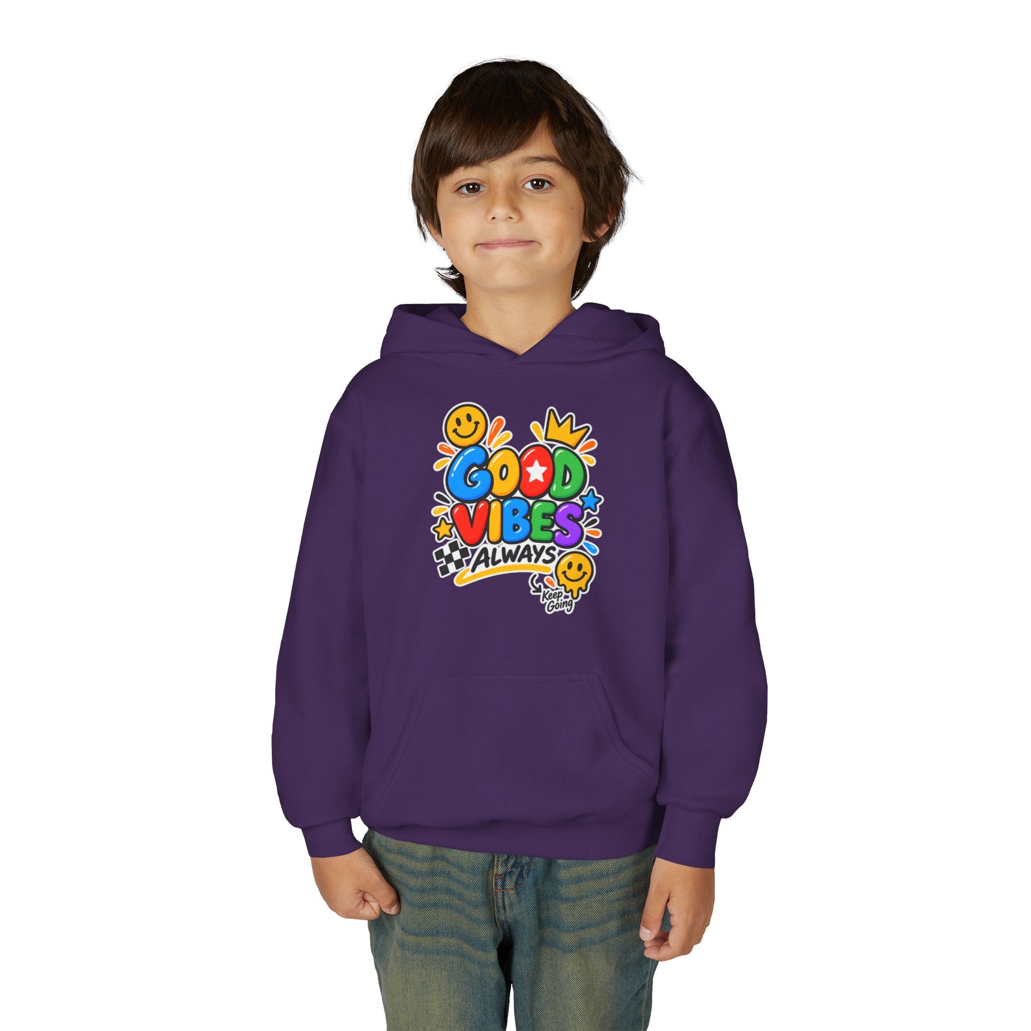Youth Hoodie - "Good Vibes Always" Colorful Positive Graphic