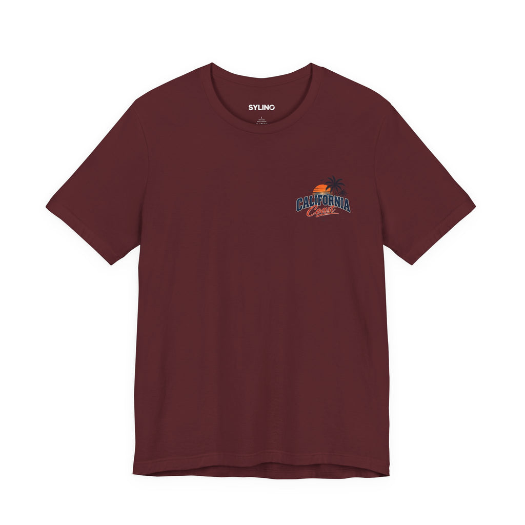 California Coast Pocket Tee — Retro Palm Surf Graphic