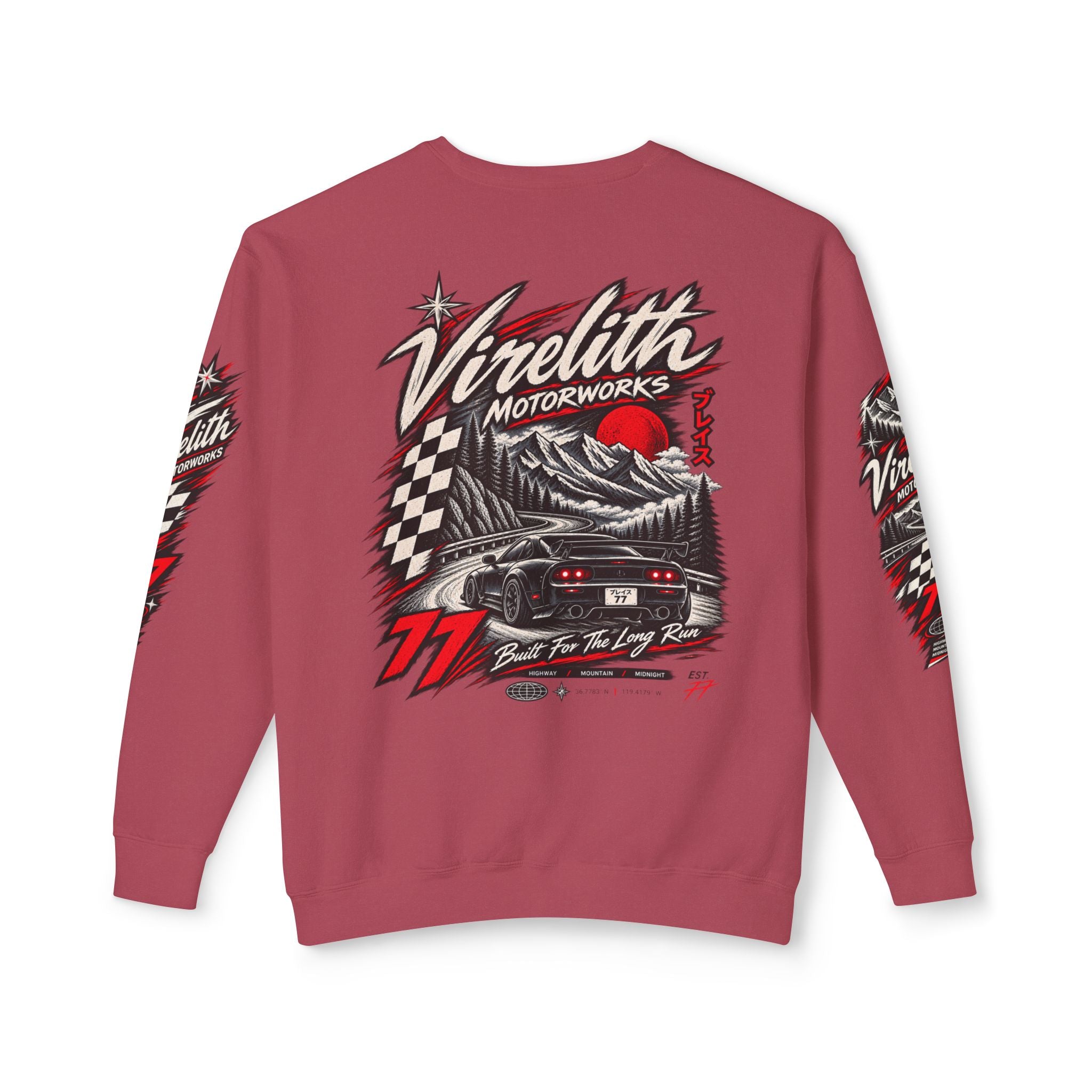 Motorworks Racing Crewneck Sweatshirt | Vintage Sleeve Graphic