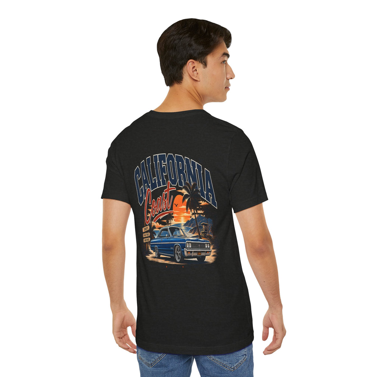 California Coast Pocket Tee — Retro Palm Surf Graphic