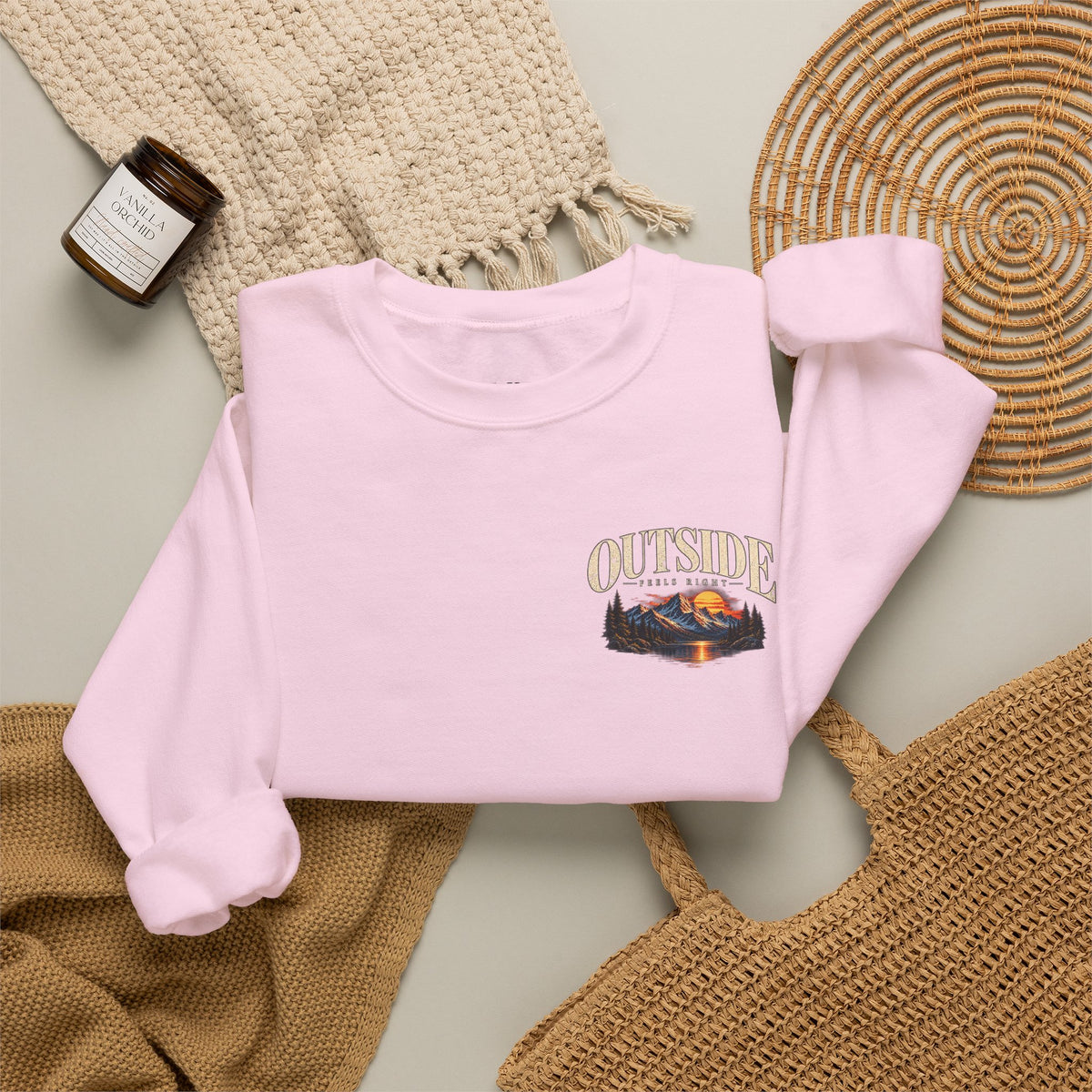 Outside Scenic Crewneck — Mountain Sunset Nature Graphic