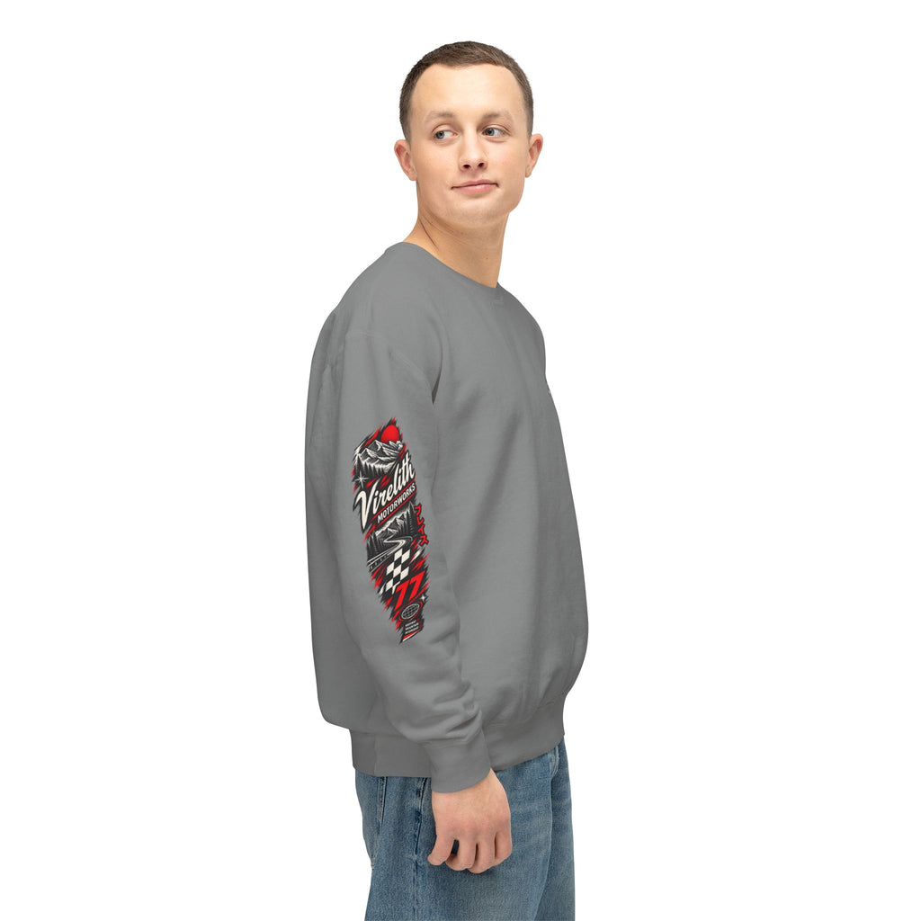 Motorworks Racing Crewneck Sweatshirt | Vintage Sleeve Graphic