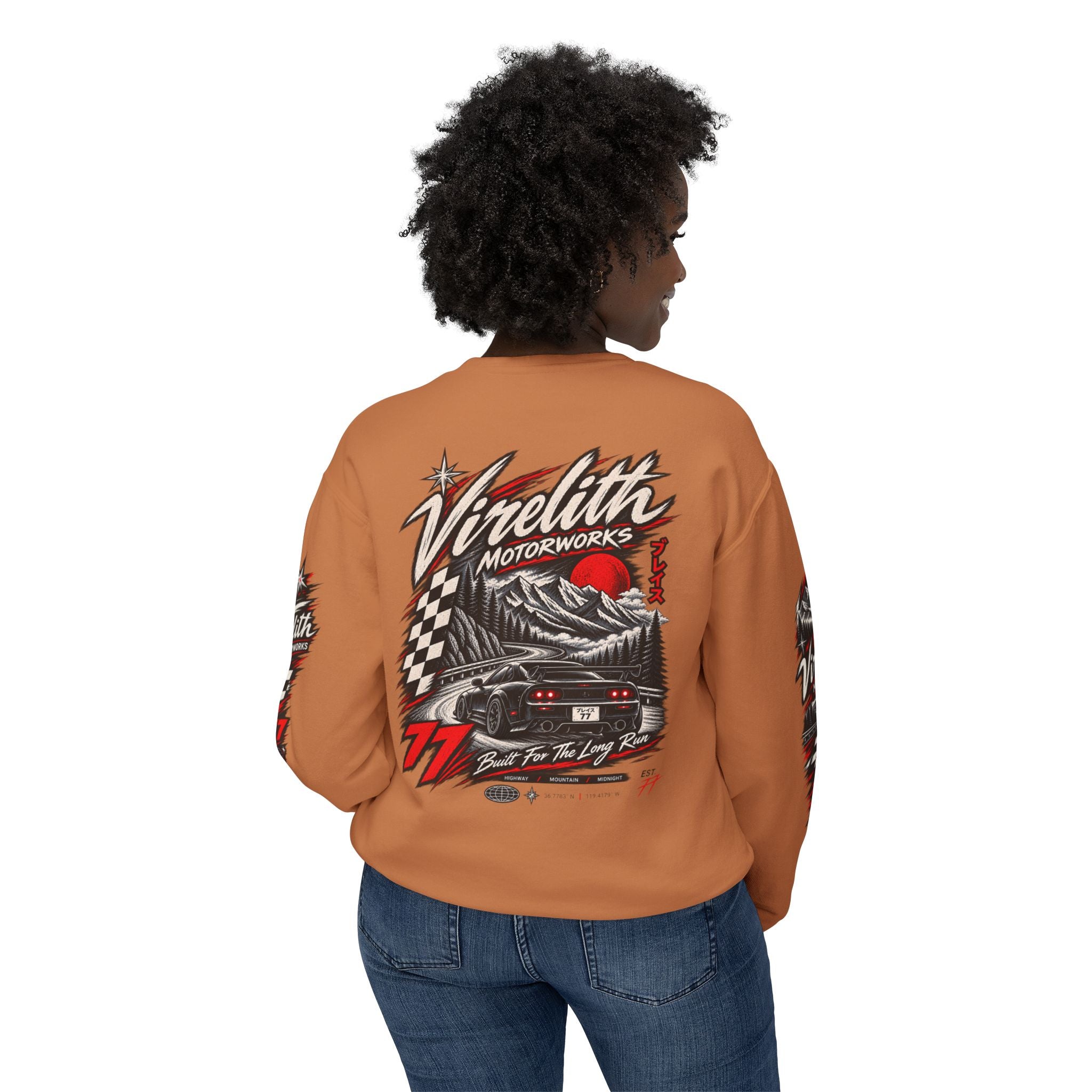 Motorworks Racing Crewneck Sweatshirt | Vintage Sleeve Graphic