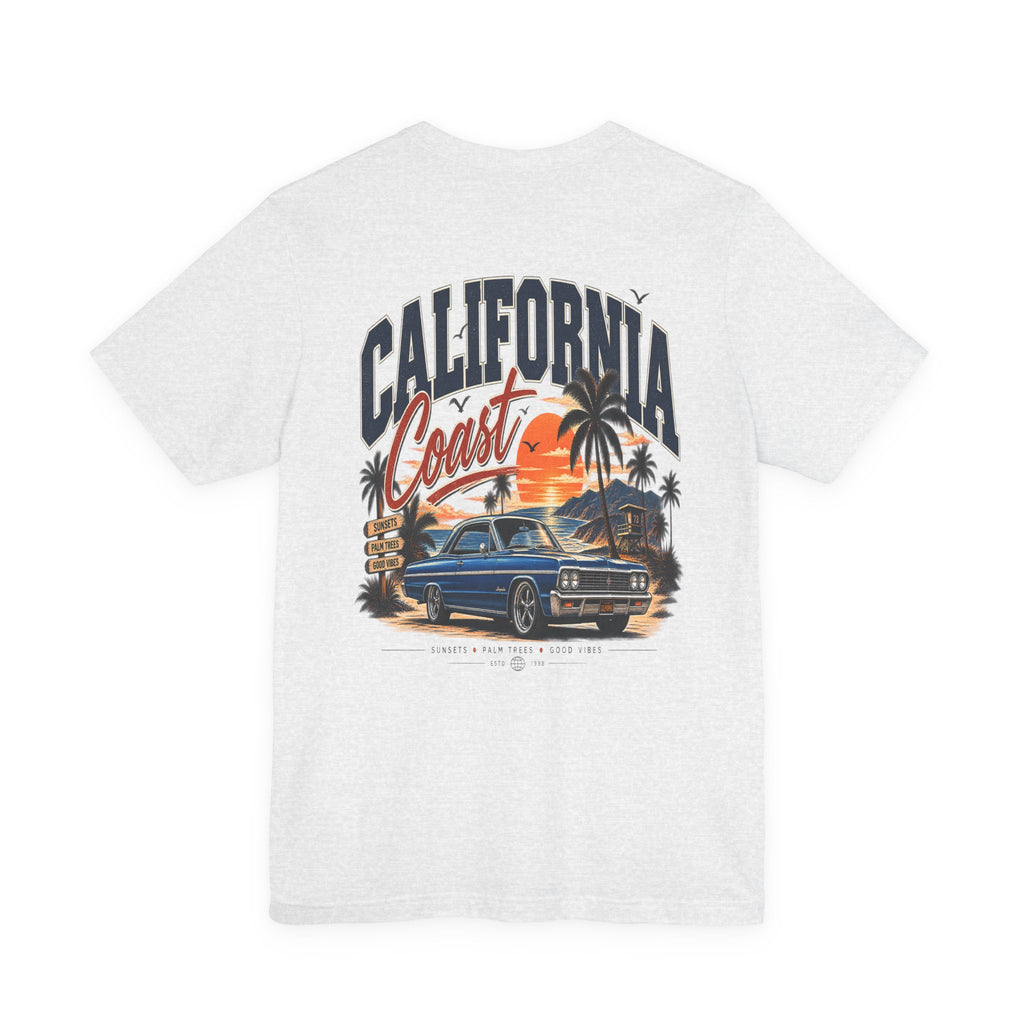 California Coast Pocket Tee — Retro Palm Surf Graphic