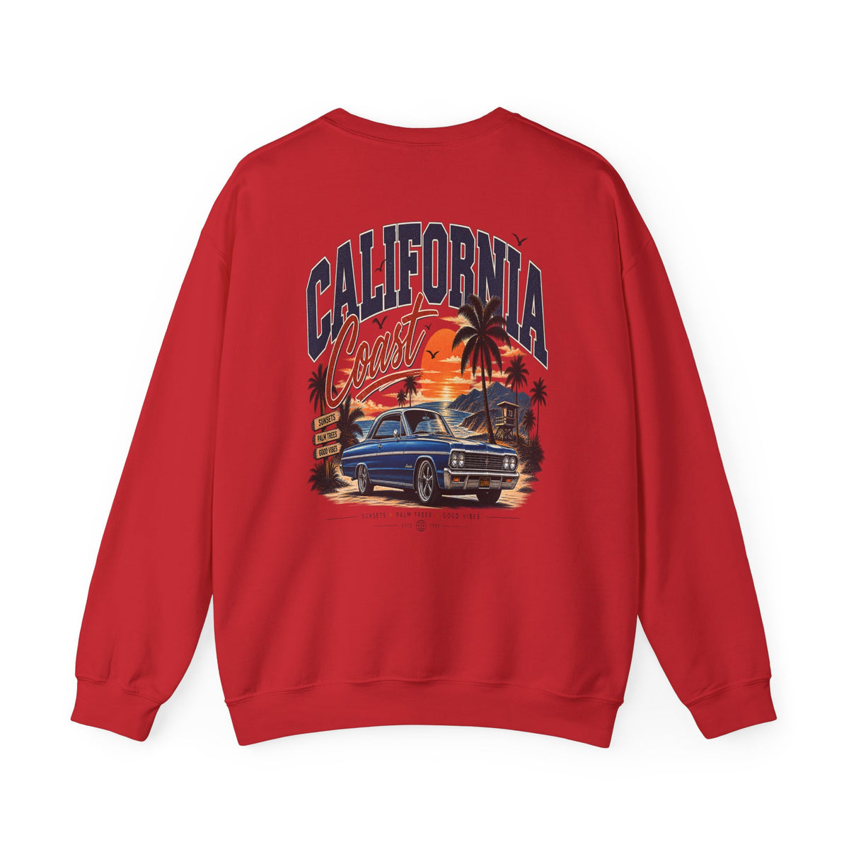 California Coast Crewneck Sweatshirt — Retro Palm Tree Graphic
