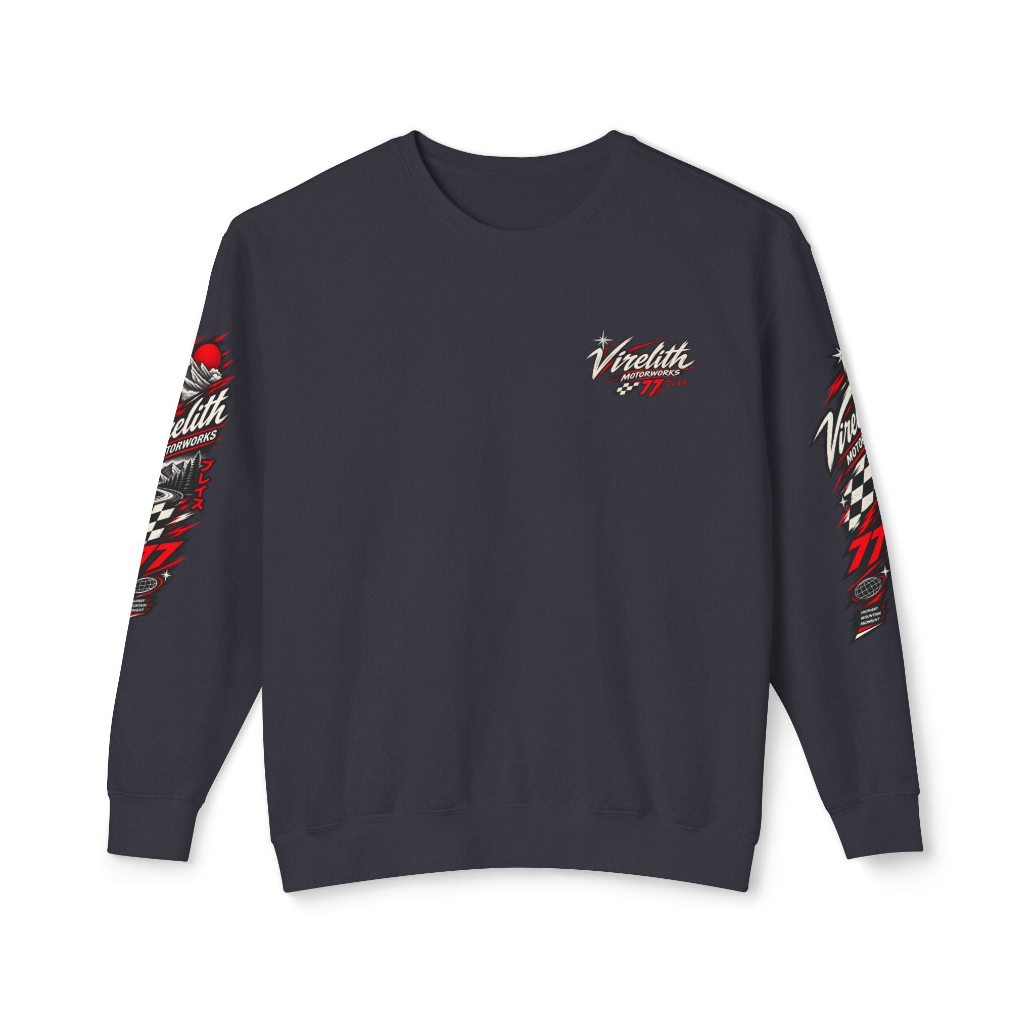 Motorworks Racing Crewneck Sweatshirt | Vintage Sleeve Graphic