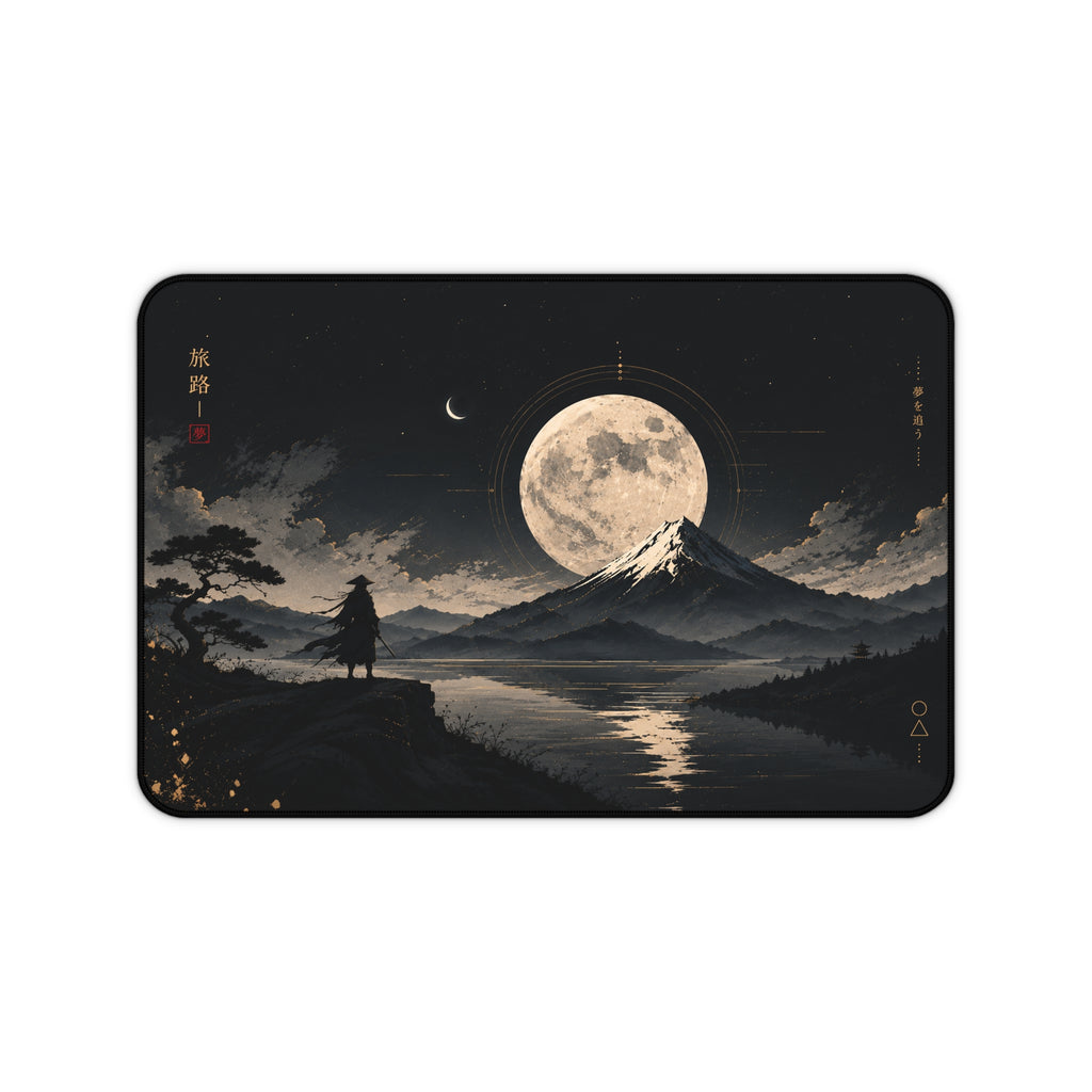 Moonlit Mountain Desk Mat — Samurai Nightscape Mouse Pad