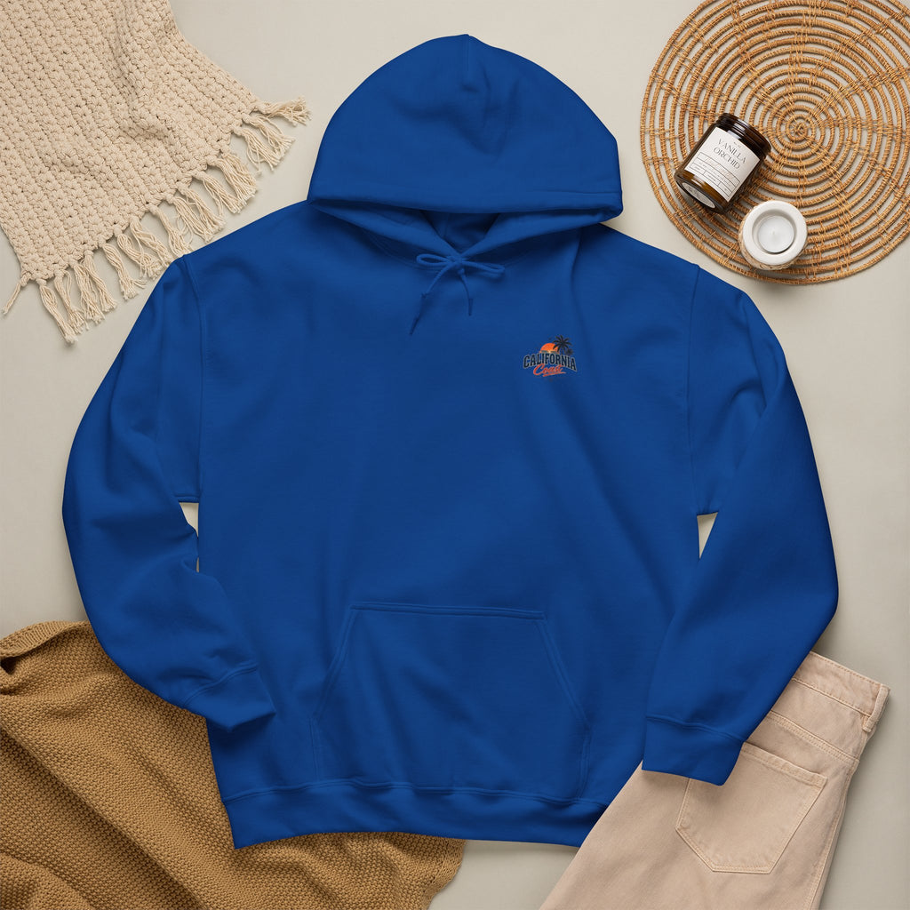 California Coast Hoodie — Vintage Car Sunset Palm Beach Graphic