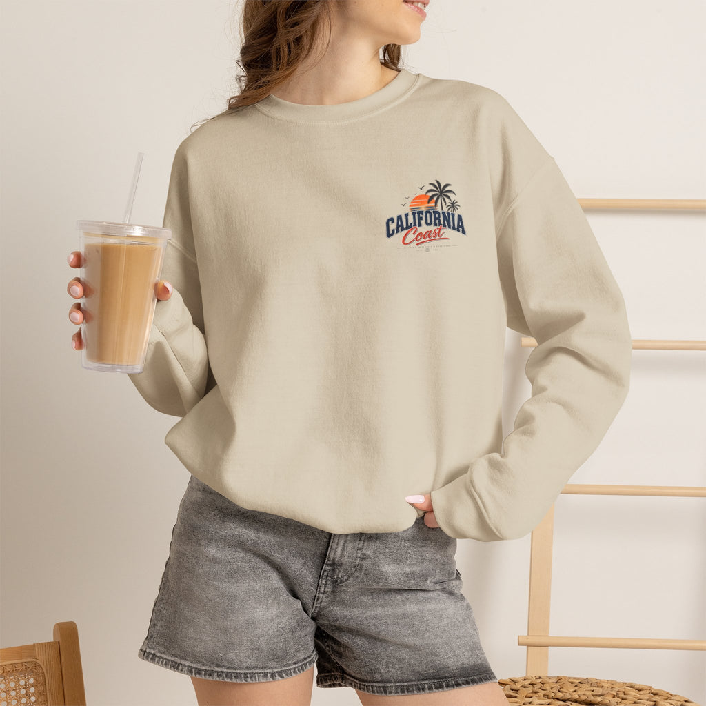 California Coast Crewneck Sweatshirt — Retro Palm Tree Graphic