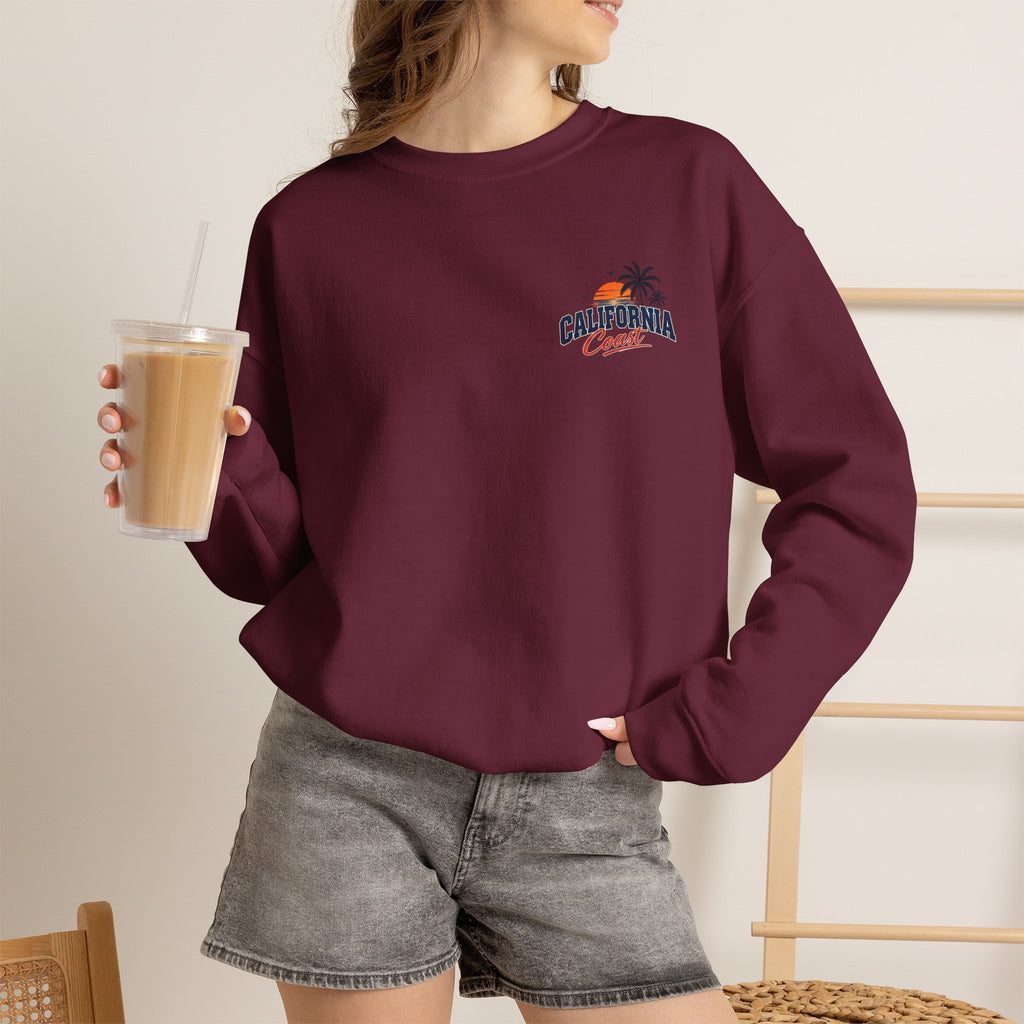 California Coast Crewneck Sweatshirt — Retro Palm Tree Graphic