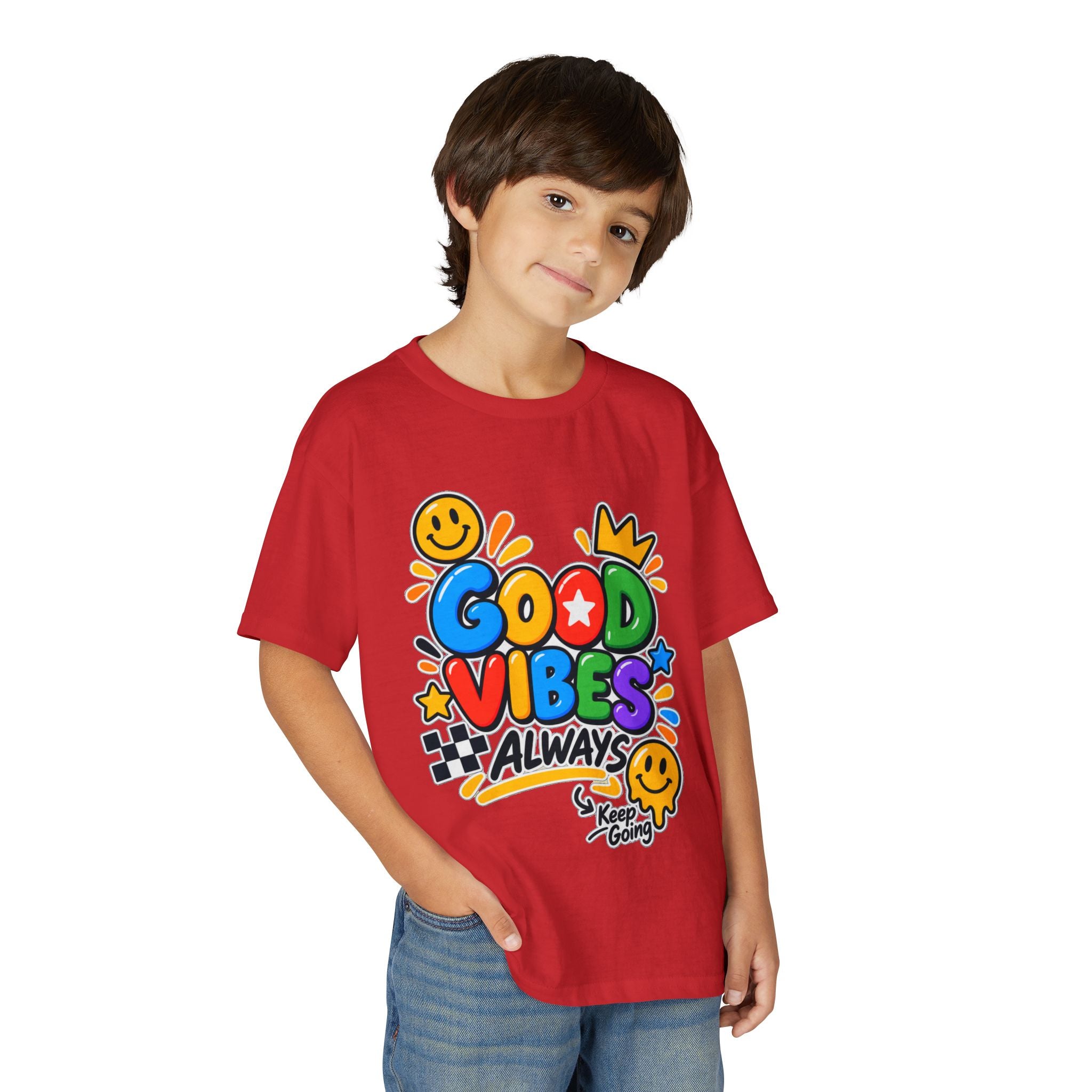 Youth T-Shirt — "Good Vibes Always" Colorful Positive Message Tee