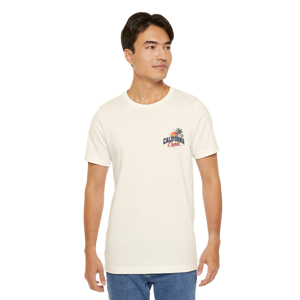 California Coast Pocket Tee — Retro Palm Surf Graphic