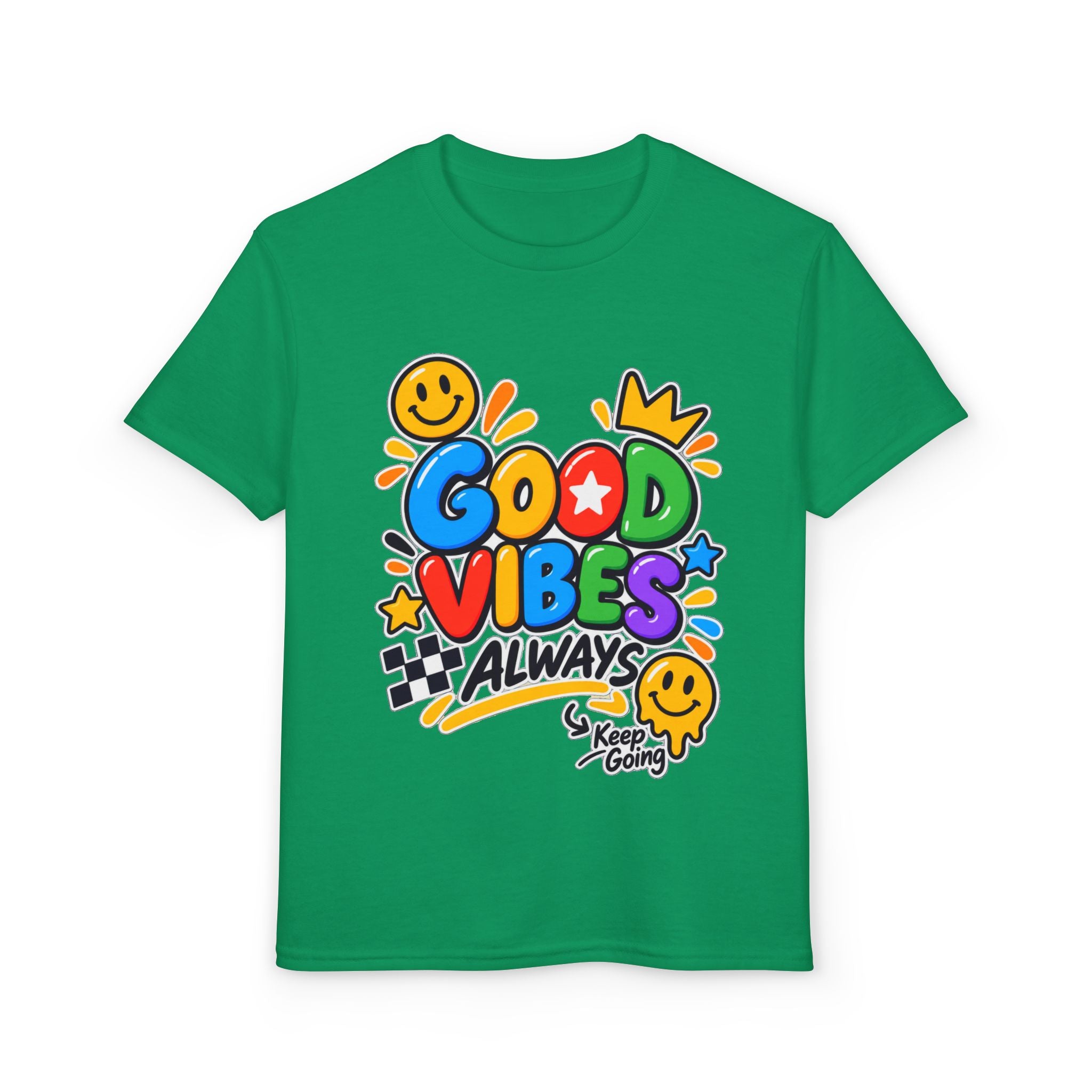 Youth T-Shirt — "Good Vibes Always" Colorful Positive Message Tee