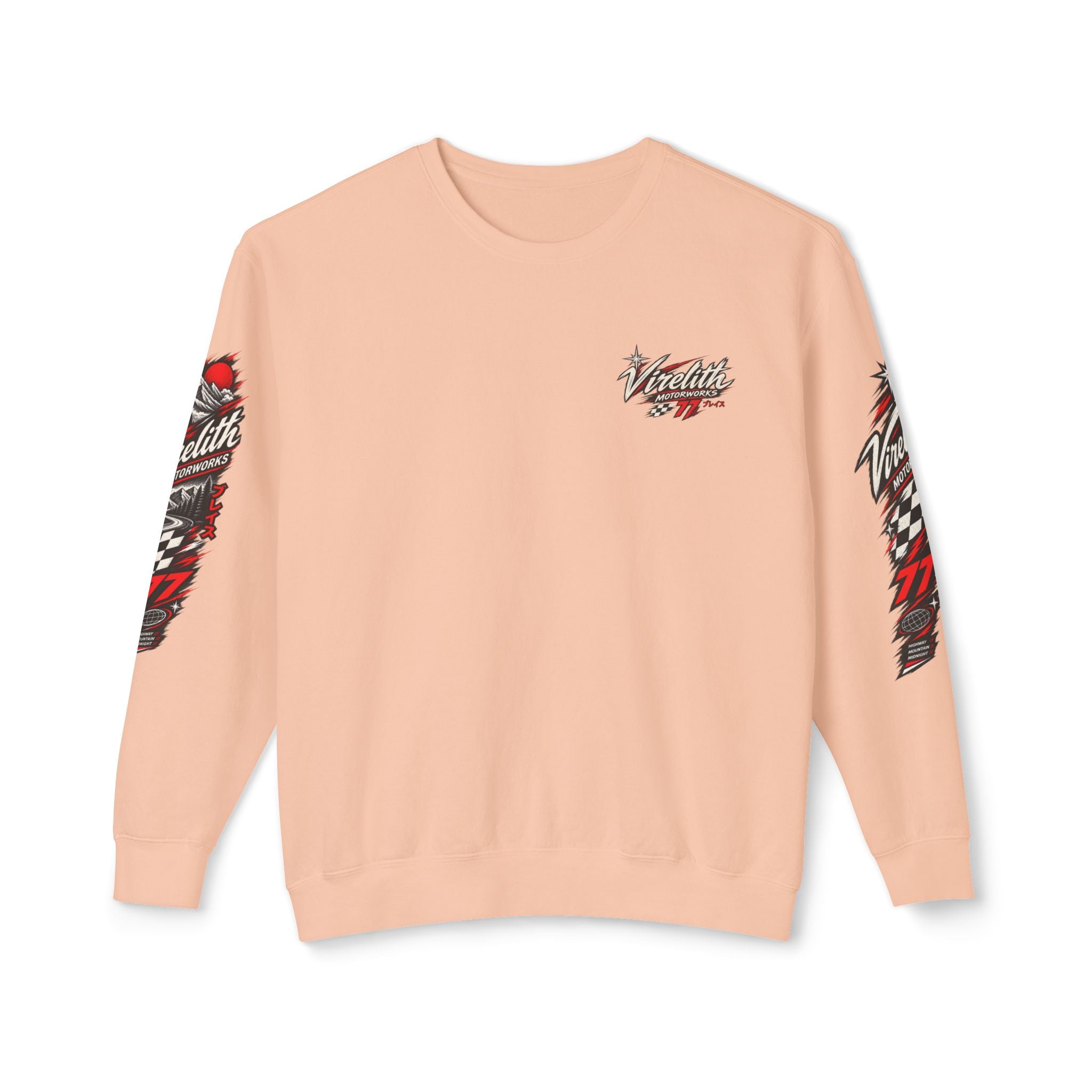 Motorworks Racing Crewneck Sweatshirt | Vintage Sleeve Graphic