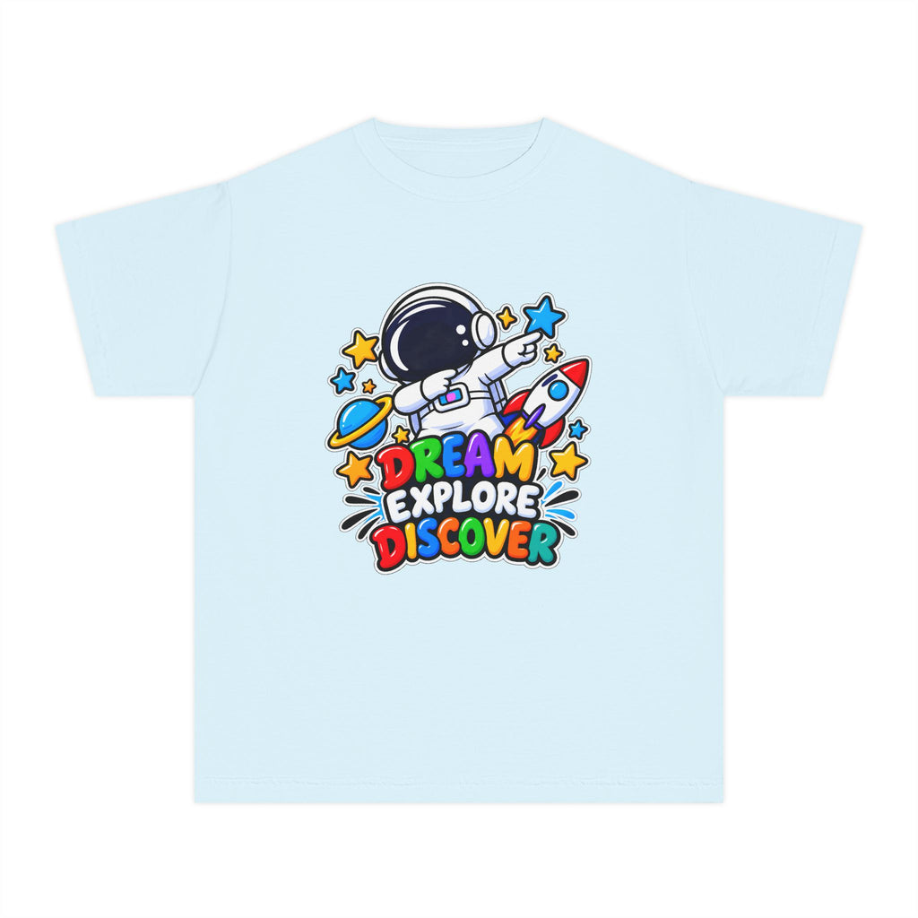Youth Space Adventure Tee – “Dream Explore Discover / Small Steps Big Future”