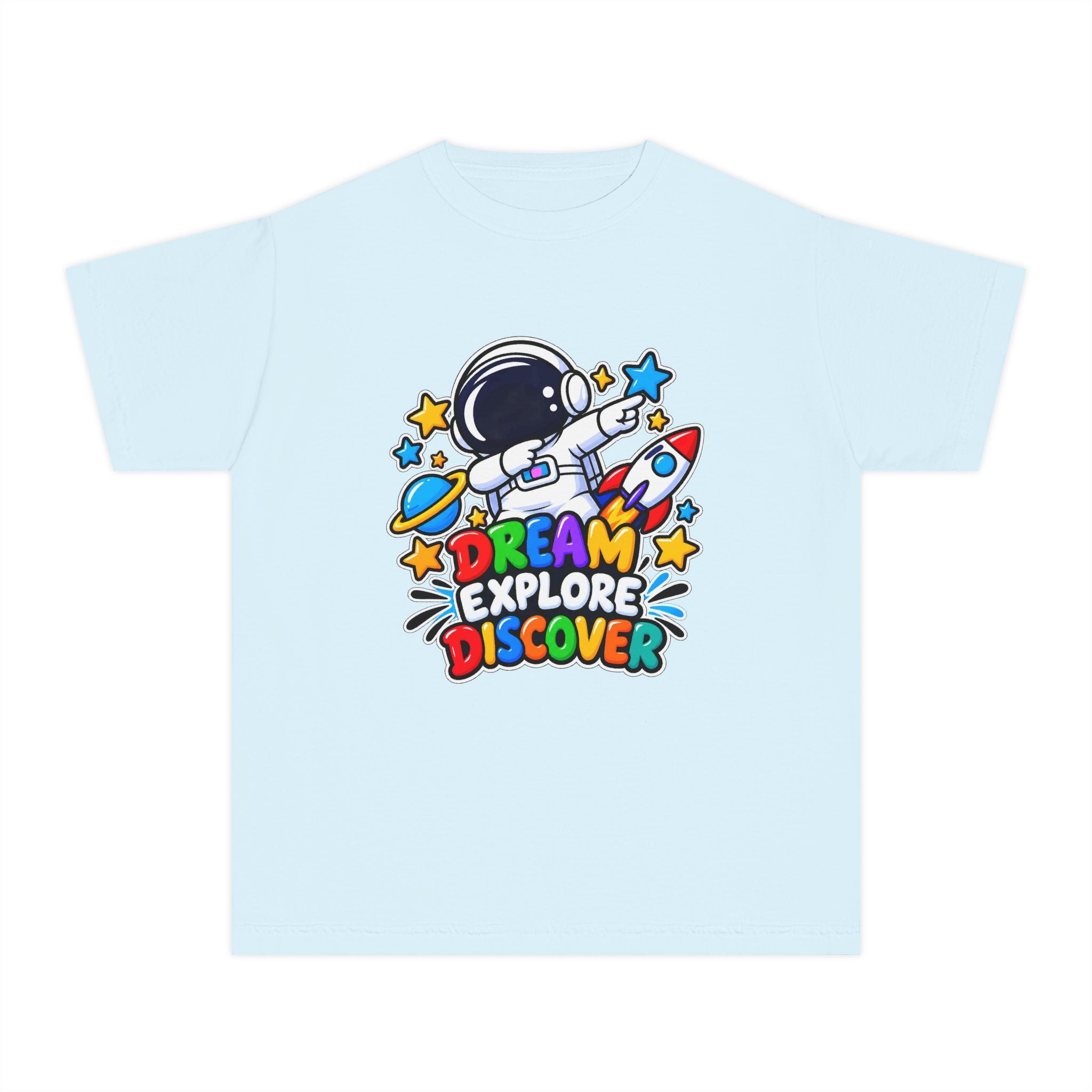 Youth Space Adventure Tee – “Dream Explore Discover / Small Steps Big Future”