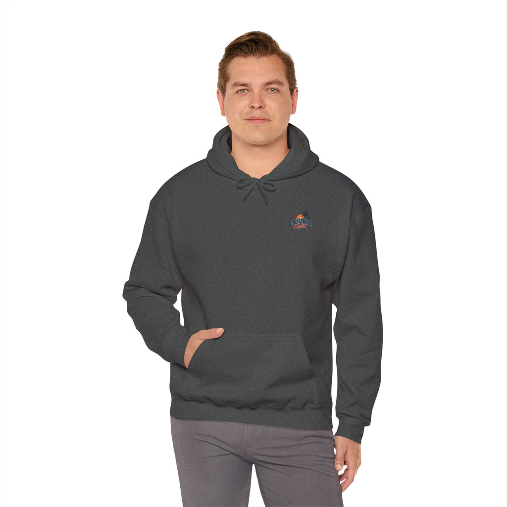 California Coast Hoodie — Vintage Car Sunset Palm Beach Graphic