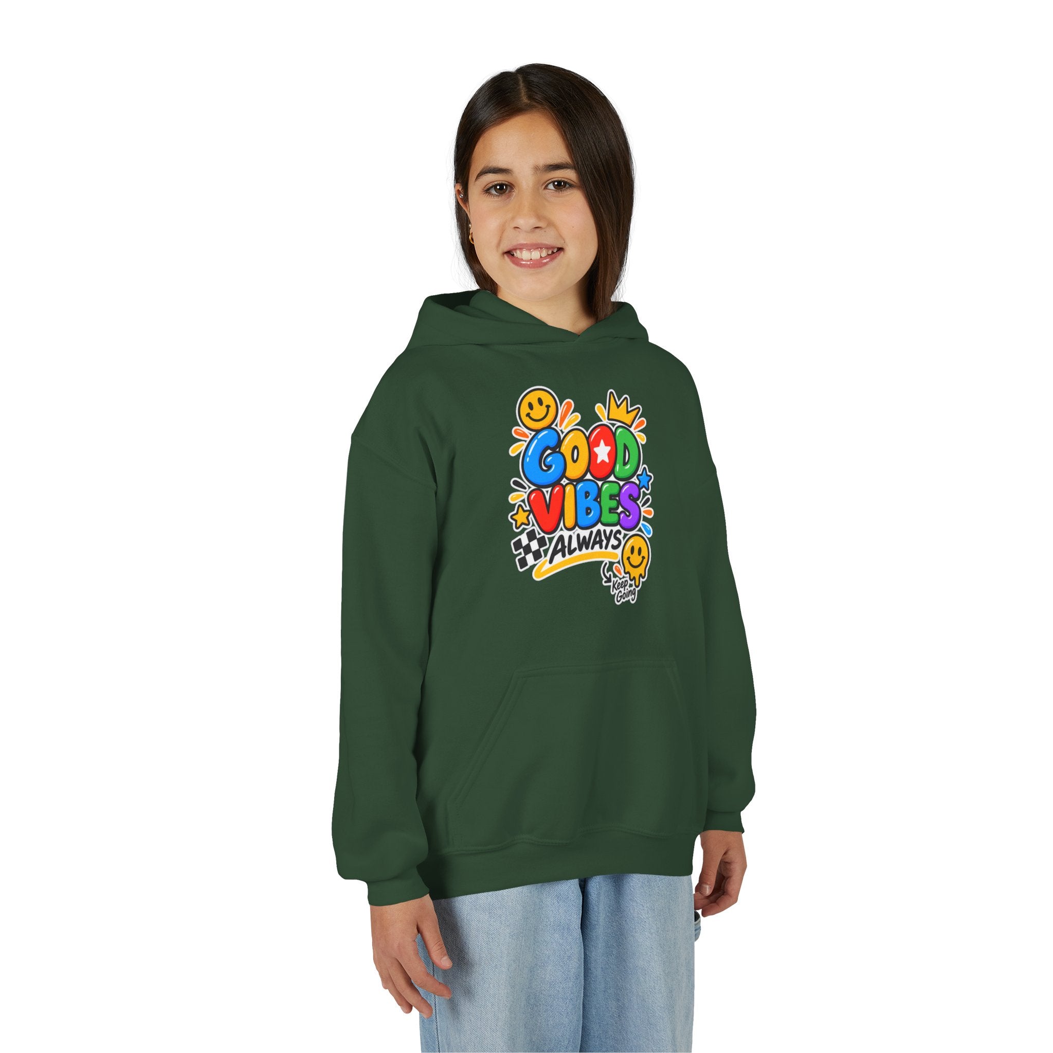 Youth Hoodie - "Good Vibes Always" Colorful Positive Graphic