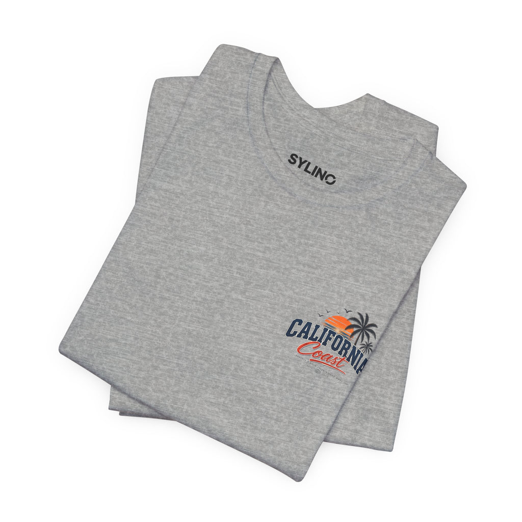California Coast Pocket Tee — Retro Palm Surf Graphic