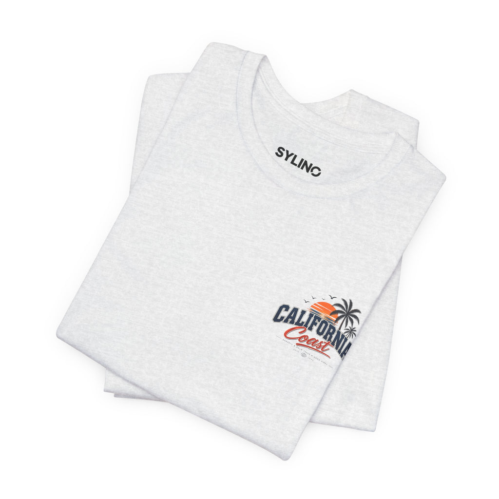 California Coast Pocket Tee — Retro Palm Surf Graphic