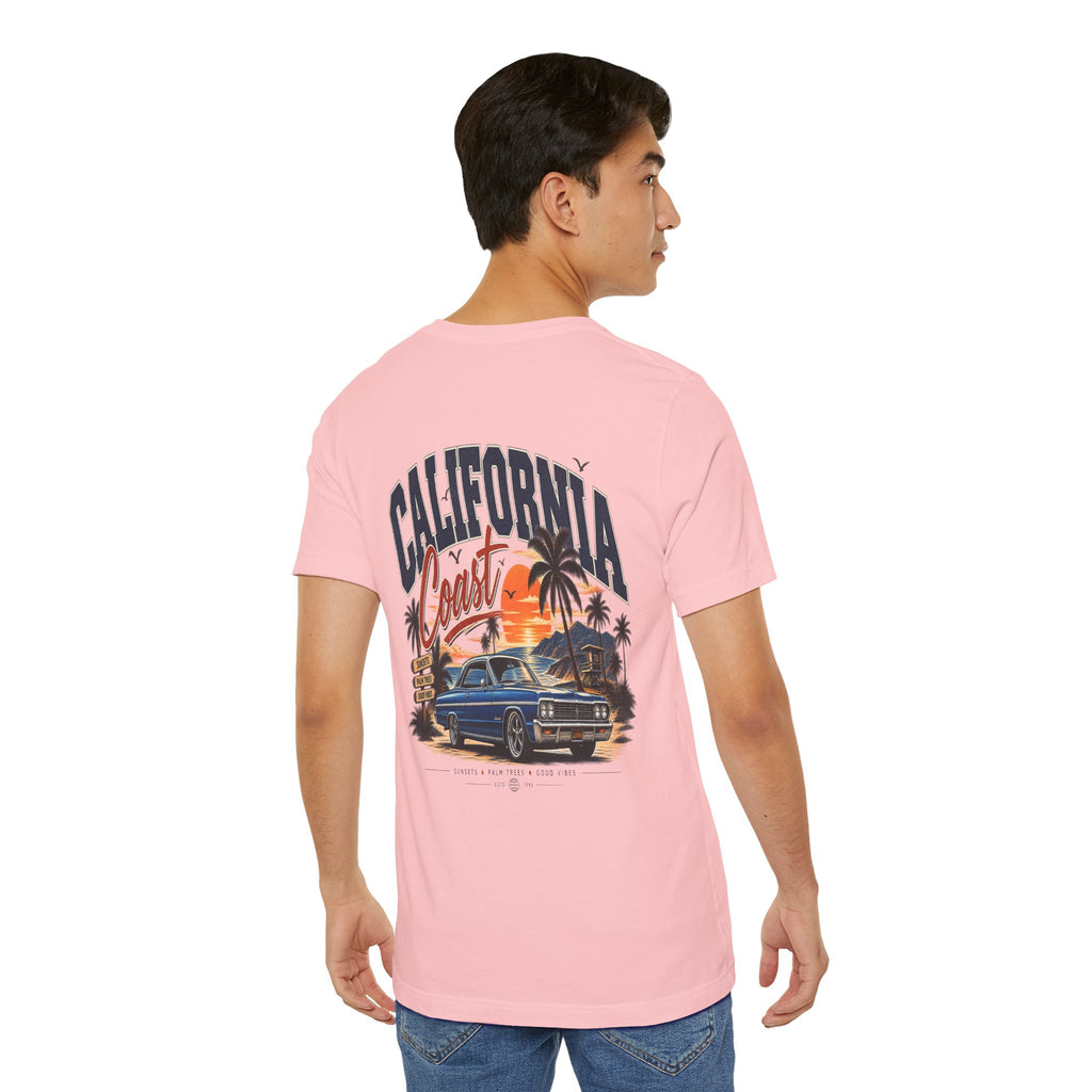 California Coast Pocket Tee — Retro Palm Surf Graphic