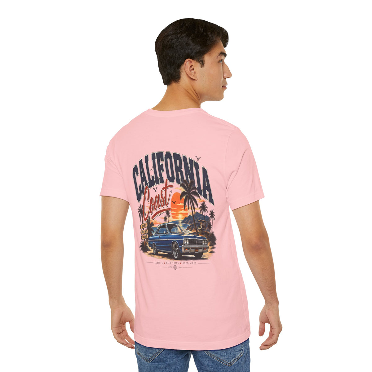 California Coast Pocket Tee — Retro Palm Surf Graphic
